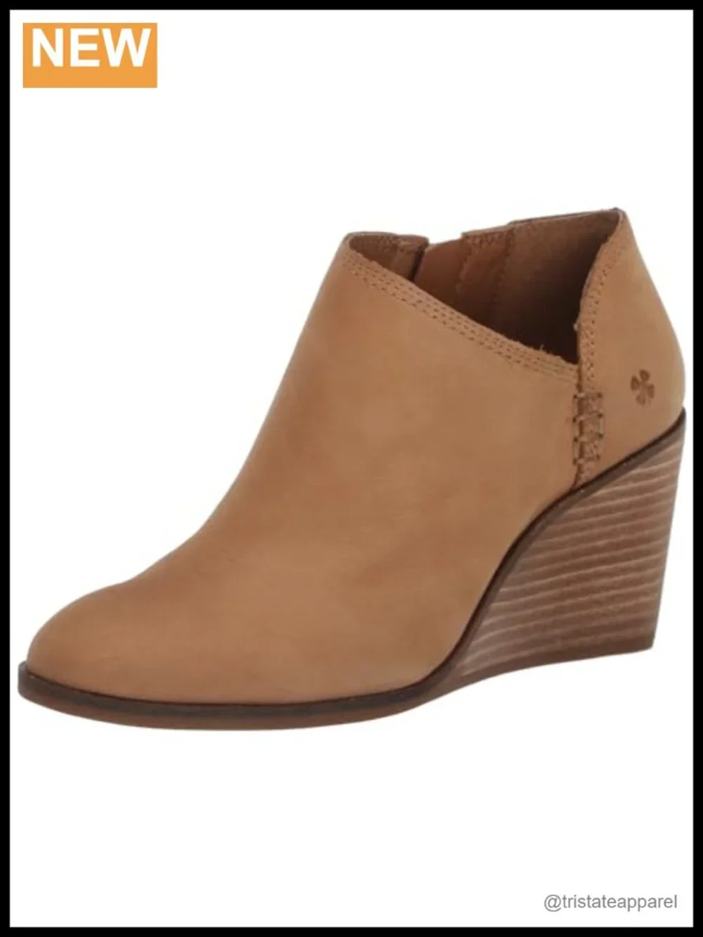 Women's Leather Ankle Bootie Wedge Heel Almond Toe Zip Closure